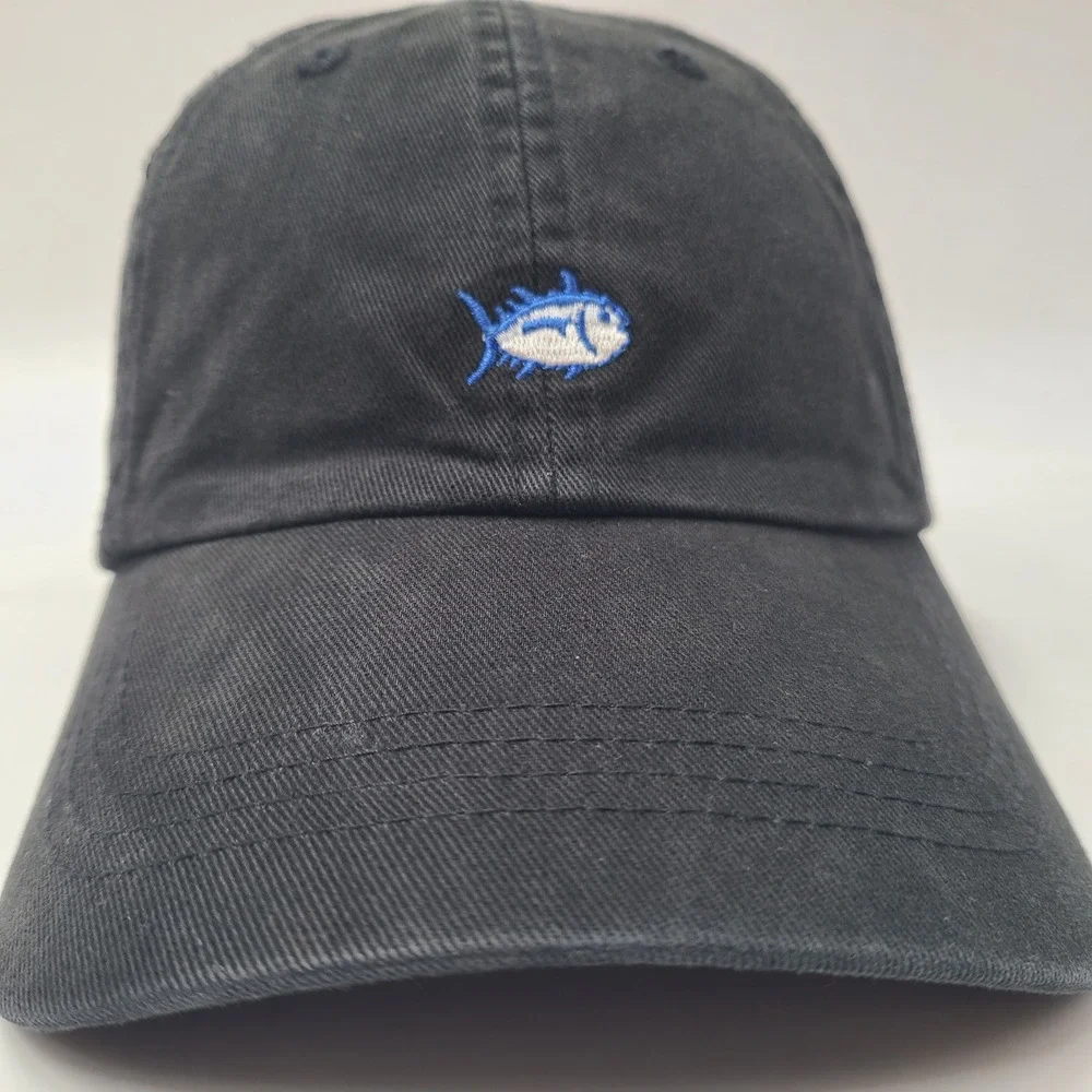 Southern Tide Hat Strapback (Fits Small) Black Blue Skipjack Tuna Logo Fish Men